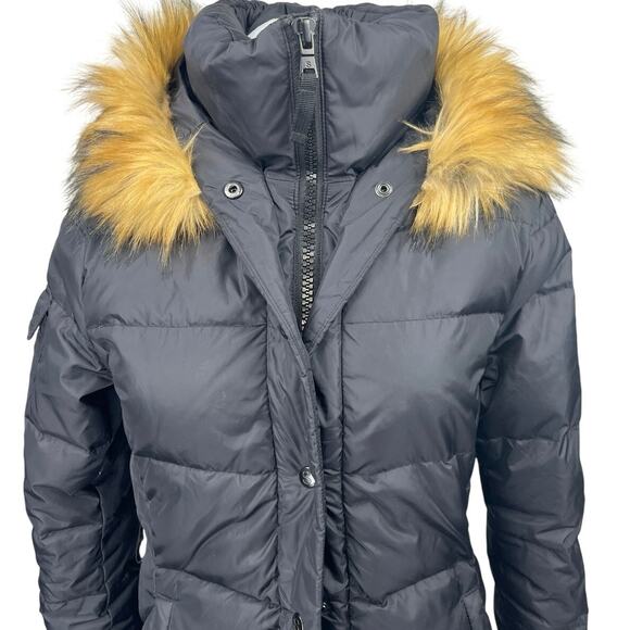 S13 Women's Black Faux Fur Shearling Hoodie Hooded Down Puffer Quilted Jacket S - Picture 3 of 5